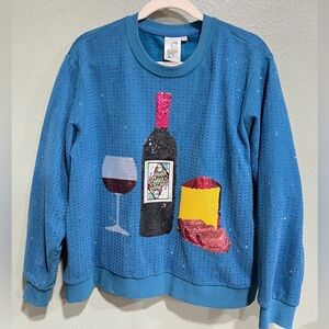 QOS Wine Rhinestone Sweatshirt